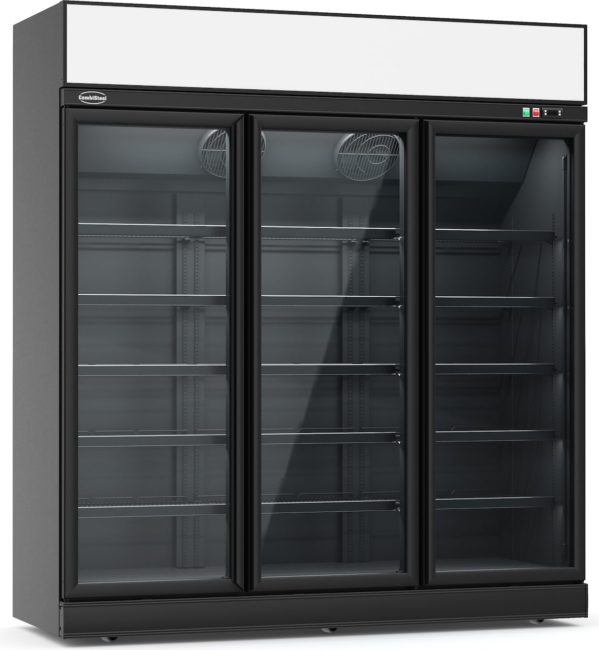 Kühlschrank RHINO auf Rollen | 3x Glastür + LED & Display | 1530 Liter, HxBxT 209,2x188x71cm | 0/+10°C | Schwarz + CHEFGASTRO Geschirrtuch