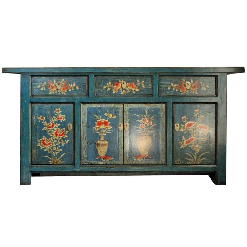 OPIUM OUTLET Meubel Ladekast Kabinet Sideboard Huwelijkskast 34372-1 blauw Aziatisch Chinees Oosters