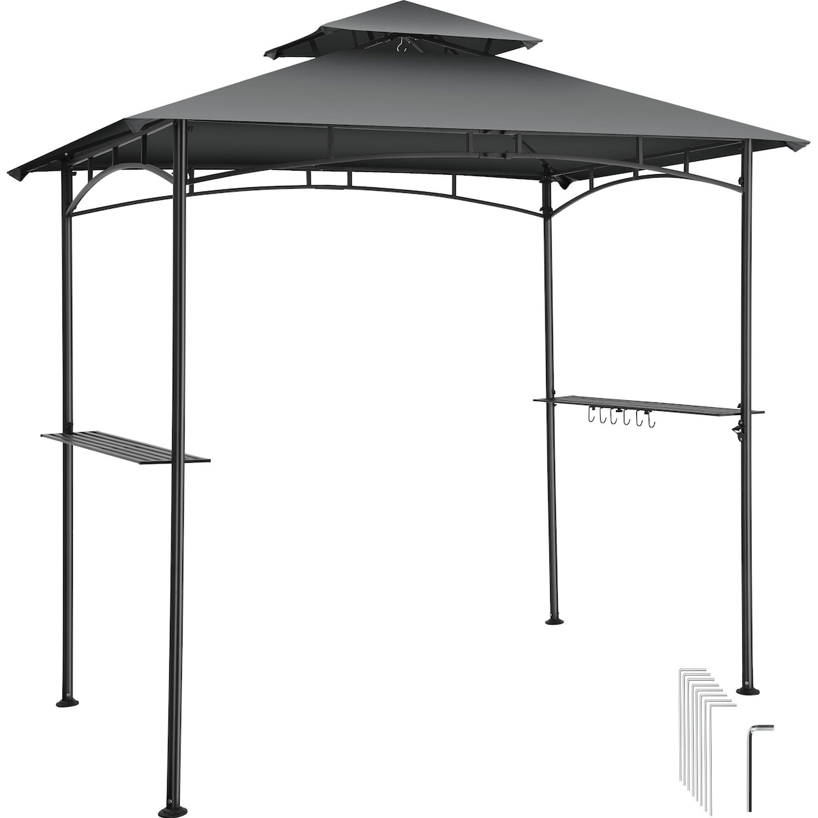 Grillpavillon wetterfest Maracaibo mit Winddach Ablagen 240x150x250cm anthrazit für BBQ - 406388