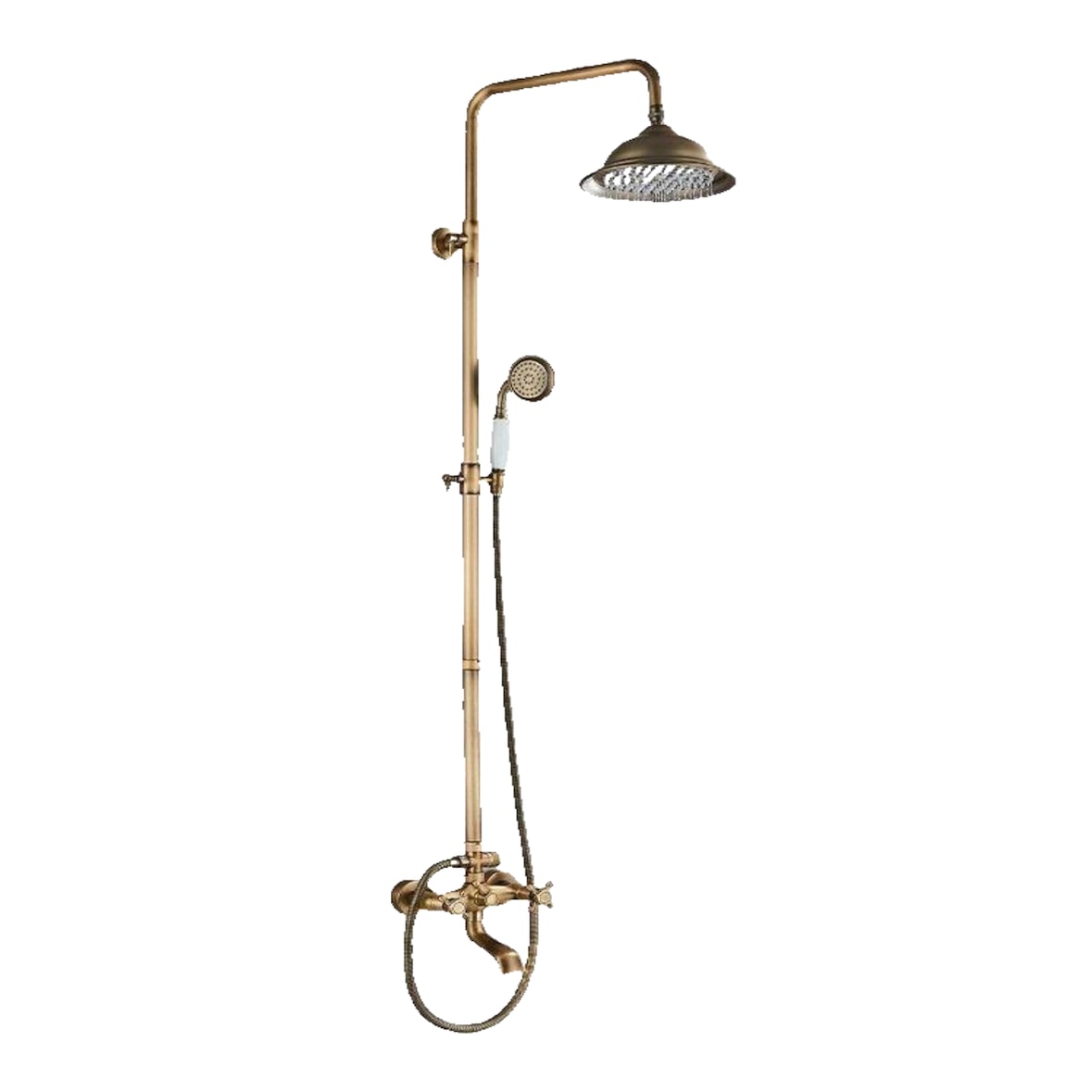 NALA | conjunto de duche de chuva vintage latão aço inoxidável não lacado | de design retro sistema torneira misturadora completo com chuveiro de mão