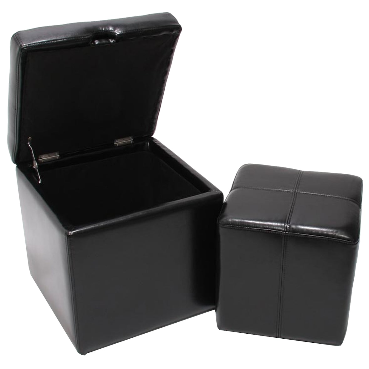 Lote de 2 taburetes Cubo de asiento Taburete de asiento Caja de almacenaje Onex, cuero + polipiel, 45x44x44cm ~ negro