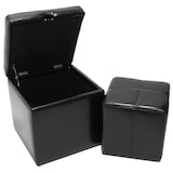 thumbnail of Lote de 2 taburetes Cubo de asiento Taburete de asiento Caja de almacenaje Onex, cuero + polipiel, 45x44x44cm ~ negro