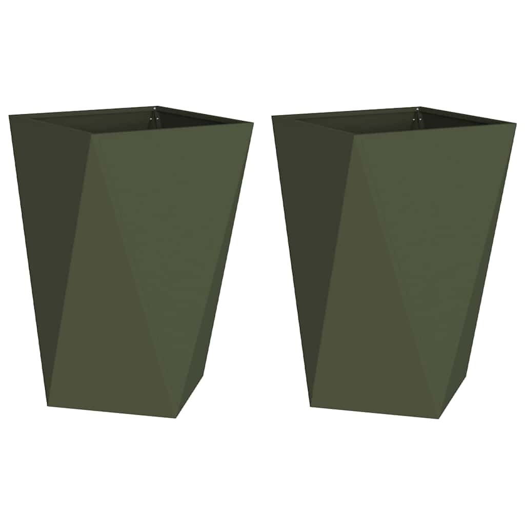 vidaXL Pflanzkübel 2 pcs Olive Grün 50 x 50 x 75 cm Stahl