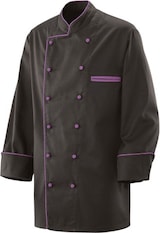 thumbnail of 207 - Kochjacke schwarz langarm mit Paspel in verschiedenen Farben : purple 65% Polyester 35%Baumwolle 220 g/m² M