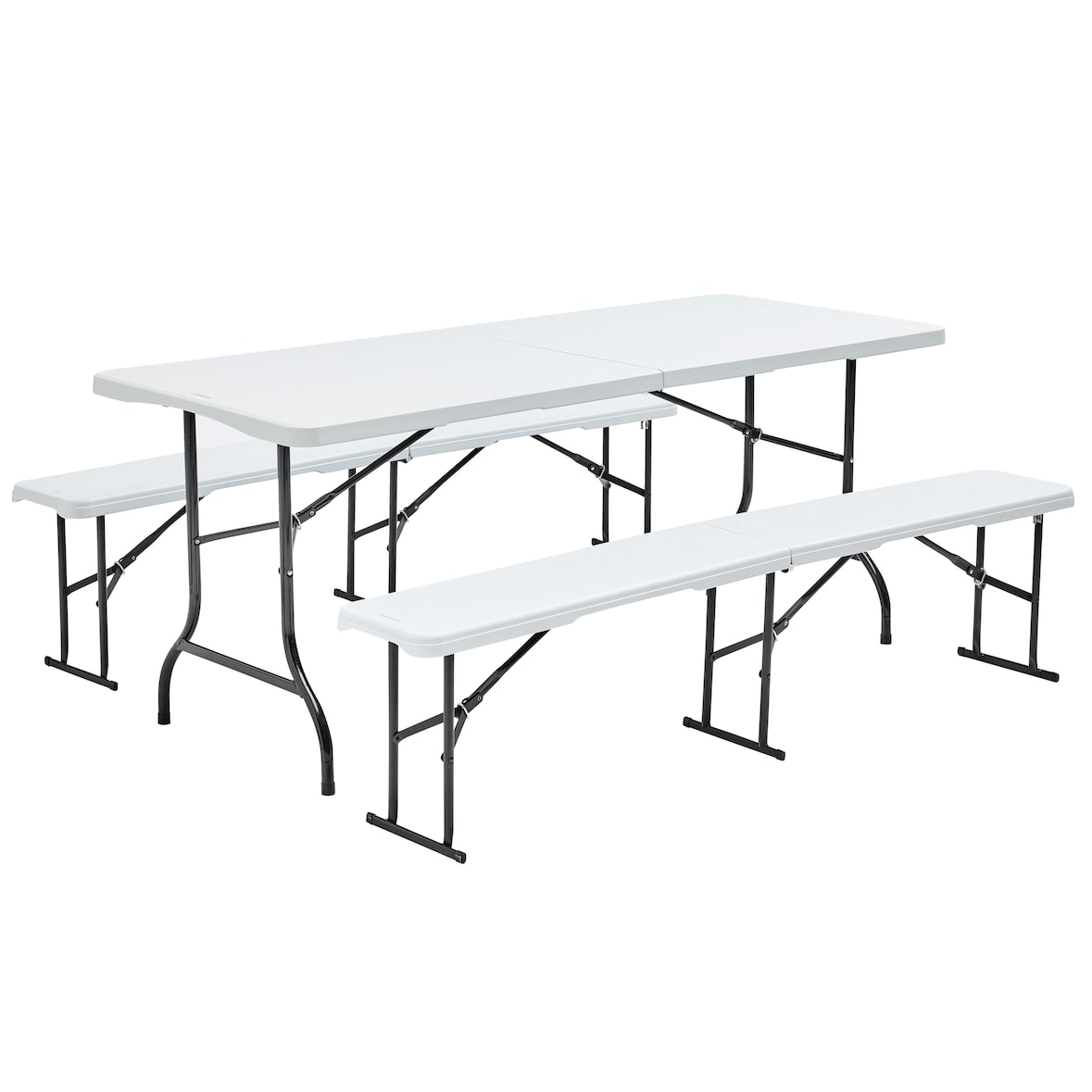 Table pliante 180 cm et 2 bancs pliables - Oviala