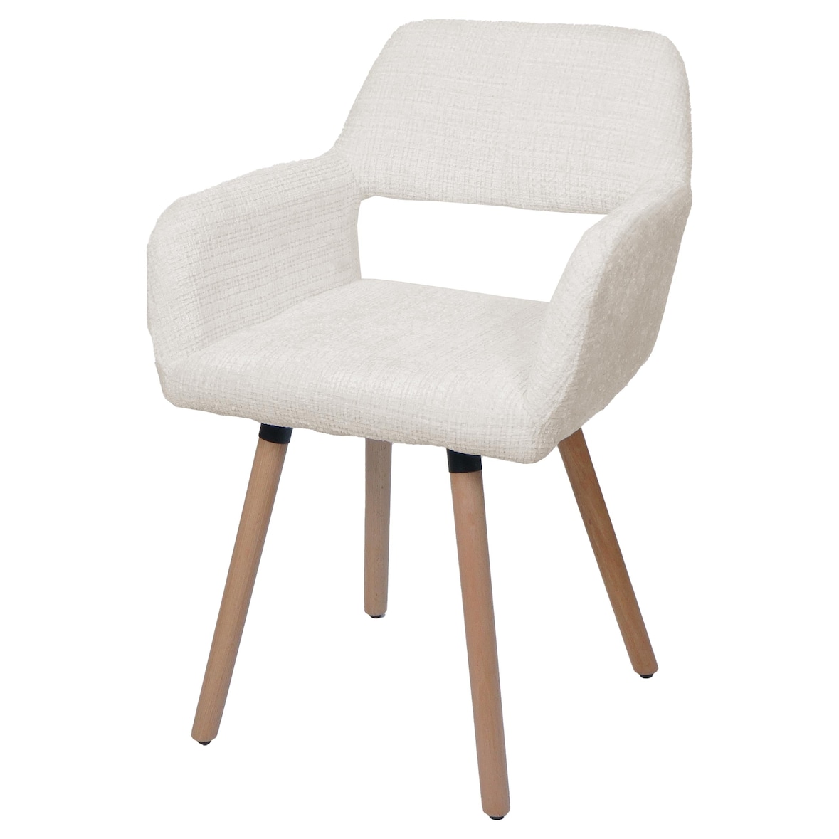 Décoshop26 -Silla de comedor tapizada con reposabrazos de tela chenilla color crema y patas de madera de haya 04_0009843