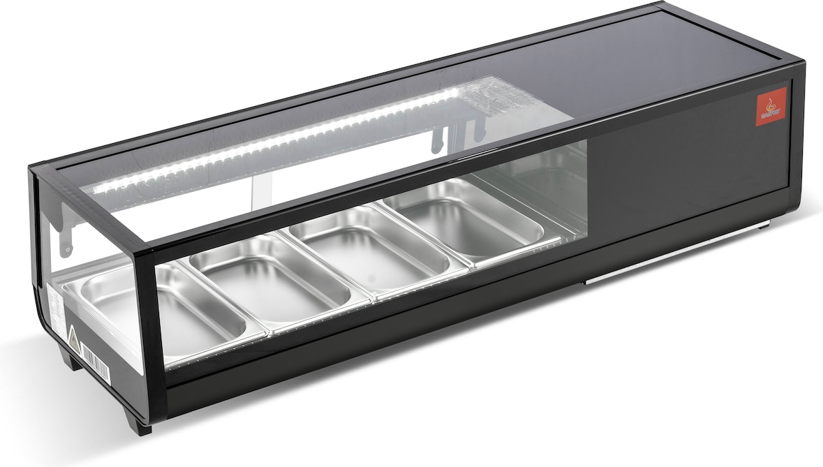 Gasfrit – Kühlaufsatzvitrine aus Edelstahl für Tapas, Tischmodell, 4 Schalen