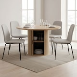 thumbnail of Table ronde extensible en mélaminé effet bois avec base de rangement, design élégant et fonctionnel, Ø120/160 cm, pour cuisine et séjour – ASCANIO