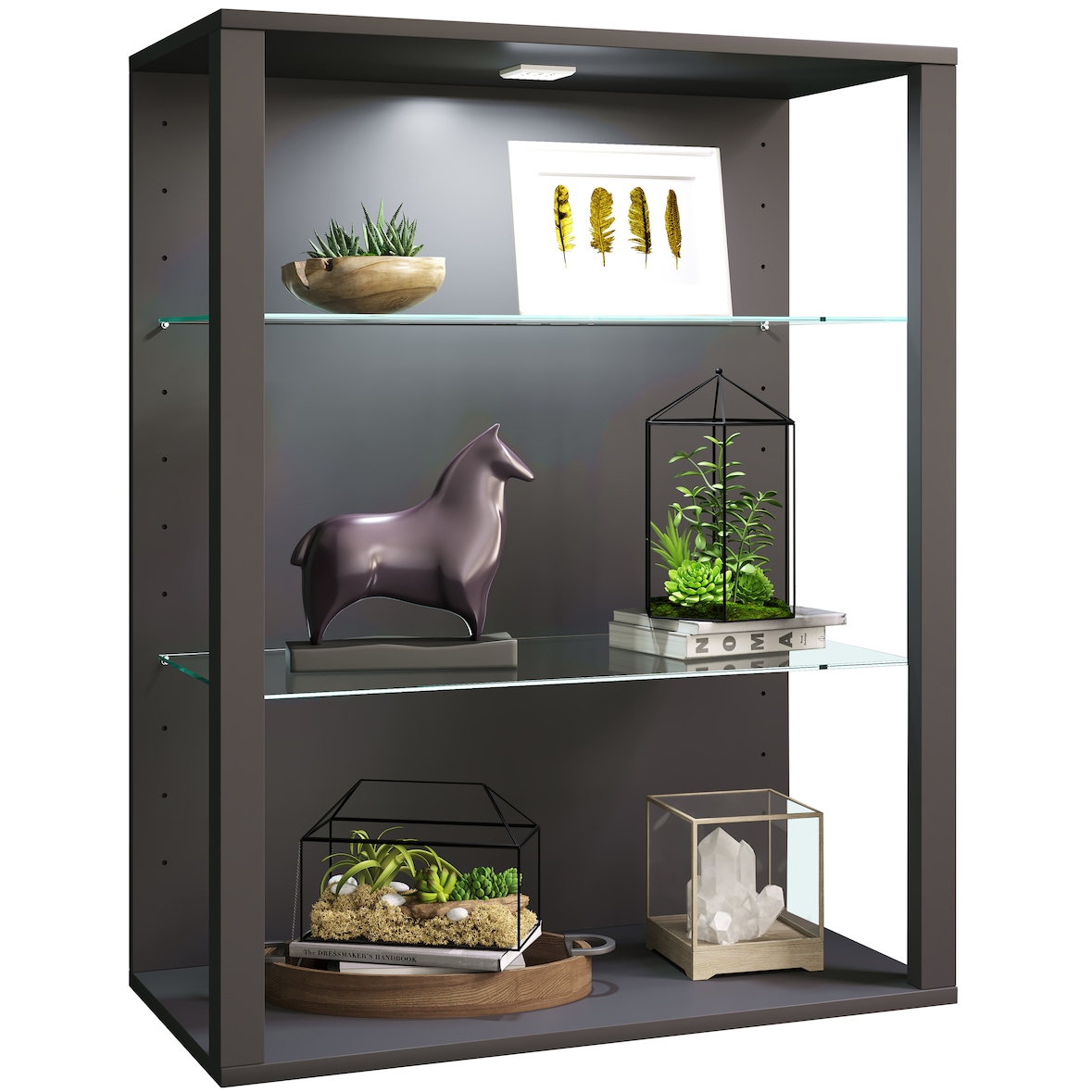 VCM Wandvitrine Glasol Anthrazit H. 90 x B. 70 x T. 35 cm