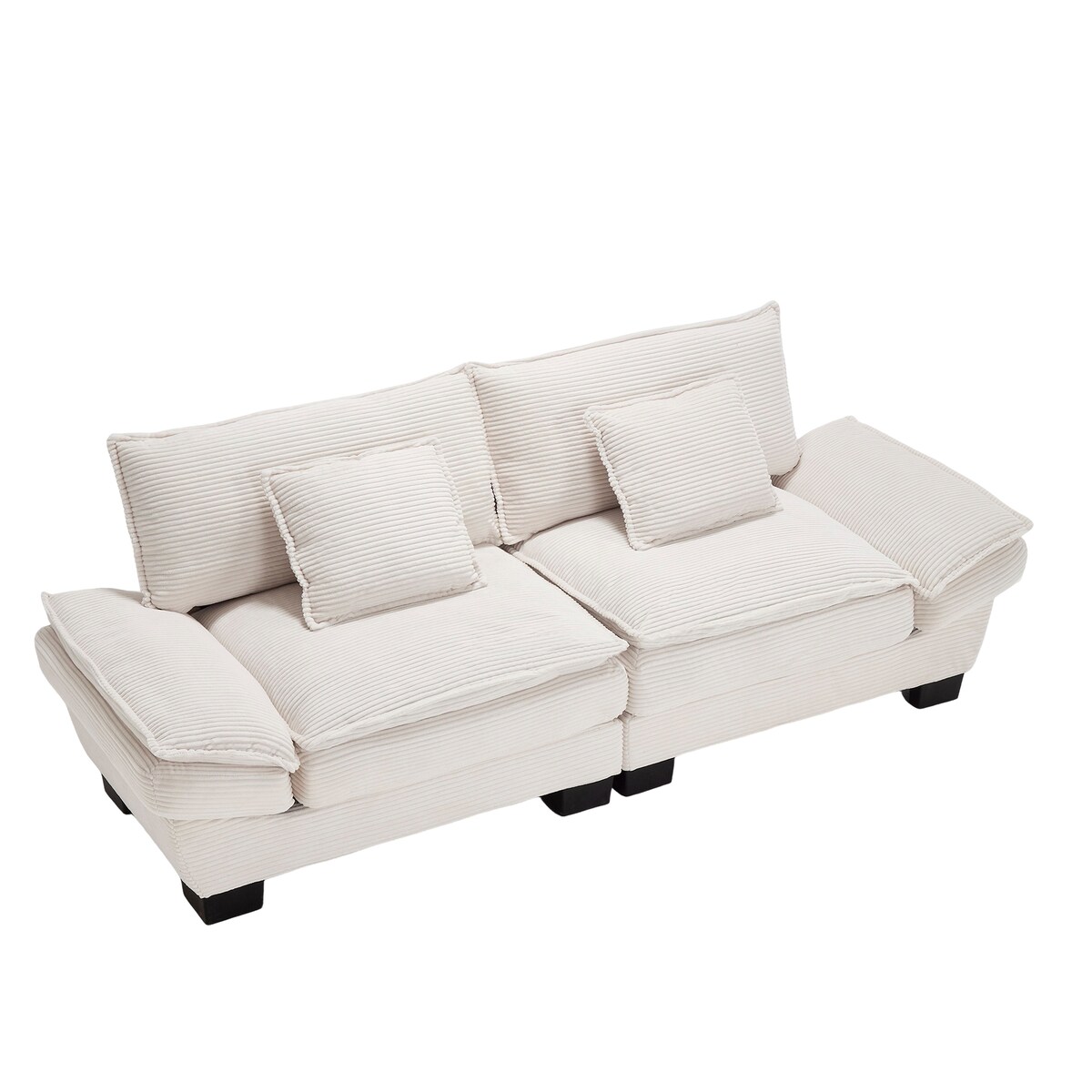 OKWISH 3-Sitzer Sofa Samt ultratief Massivholzrahmen gepolsterte Armlehnen Kissen stabil Kunststofffüße Wohnzimmer Sofa 80x220 Beige