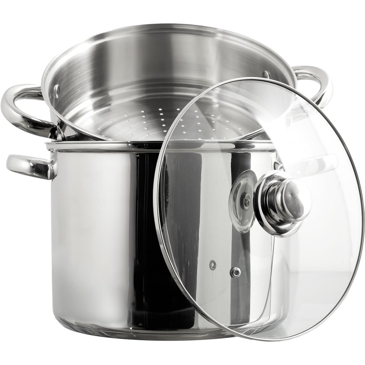 Olla Vaporizadora de Acero Inoxidable – Ø 25,5 x 33,5 cm – Gran Vaporera de Acero Inoxidable con Tapa de Cristal y Cestillo para Vapor – Plata