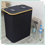 thumbnail of Relaxdays Pfandflaschen Sammelbehälter, 140 L, bis 60 Flaschen, 2 Innenbeutel, Flaschensammler für Glas & Plastik, grau