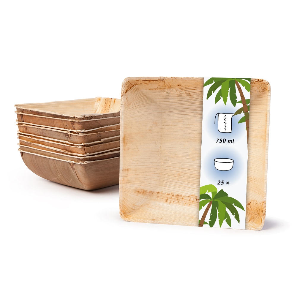onlyleaf 25 Stück quadratische Einwegschalen Palmblattschalen 750 ml für Partys, umweltfreundliches Biogeschirr, Einmalgeschirr, biologisch abbaubar