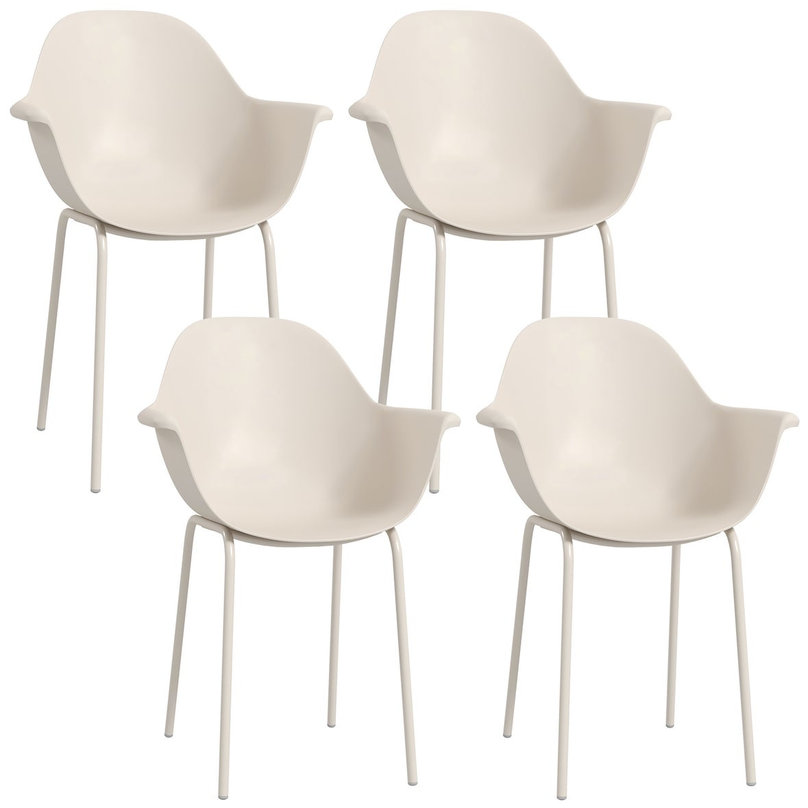 Gartenstuhl 4er Set Stapelstühle 59x55x84 cm mit Armlehnen und hoher Rückenlehne, pulverbeschichteter Stahlrahmen, Grau
