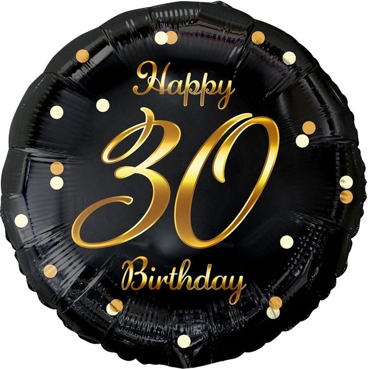 30. Geburtstag schwarz gold Folienballon rund