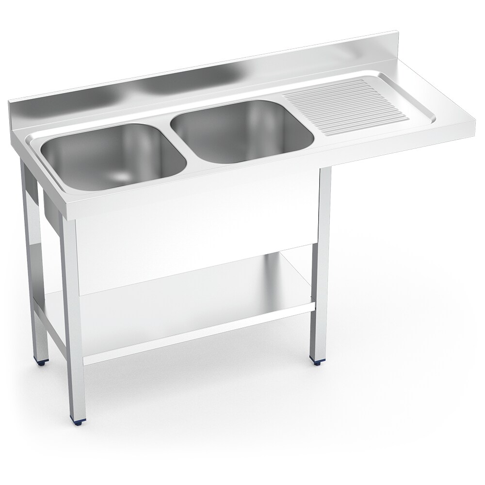 Fregadero para lavavasos dos cubas, escurridor en la derecha 1400x550x850 mm.
