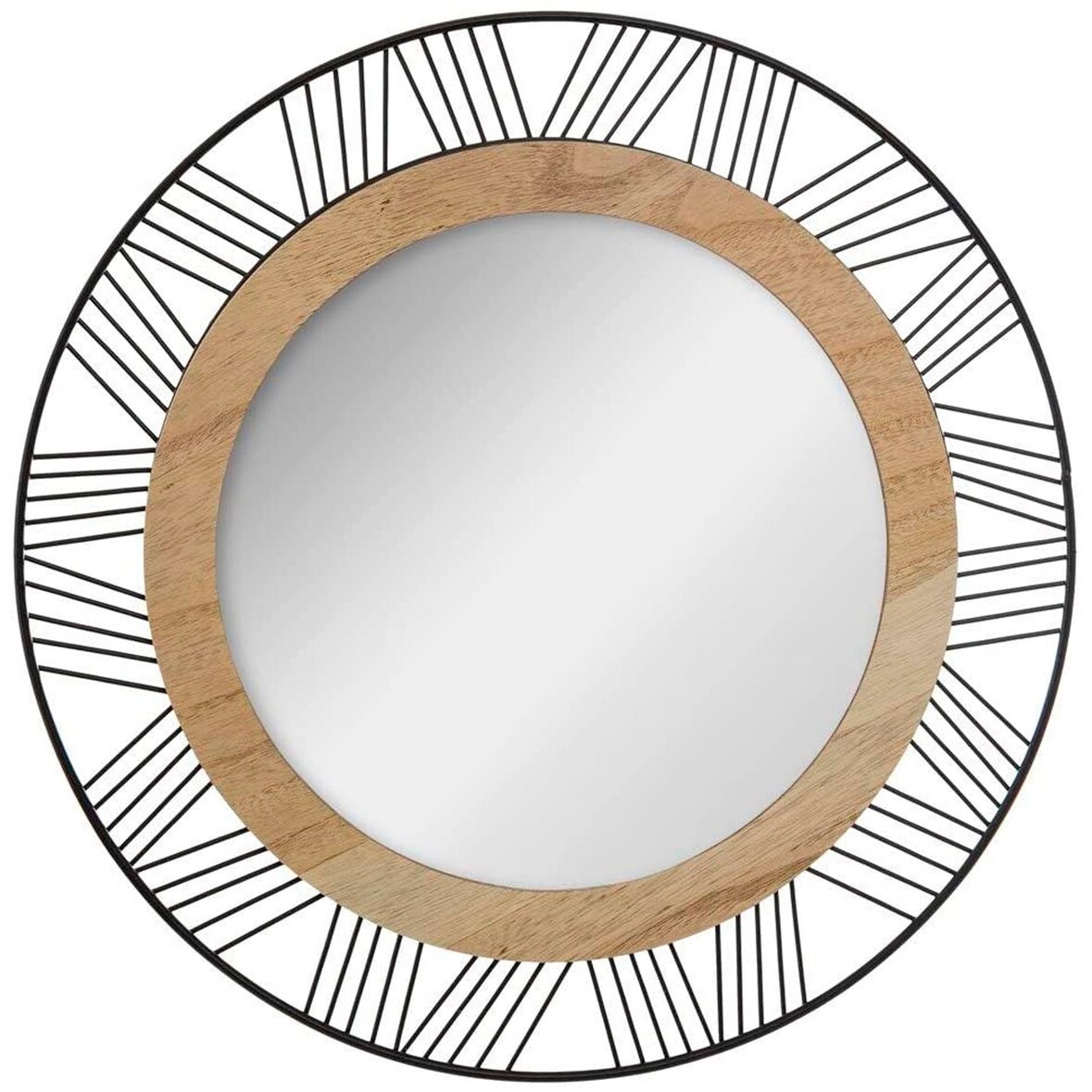 WellHome - Ronde wandspiegel, hout en metaal, diameter 45 cm
