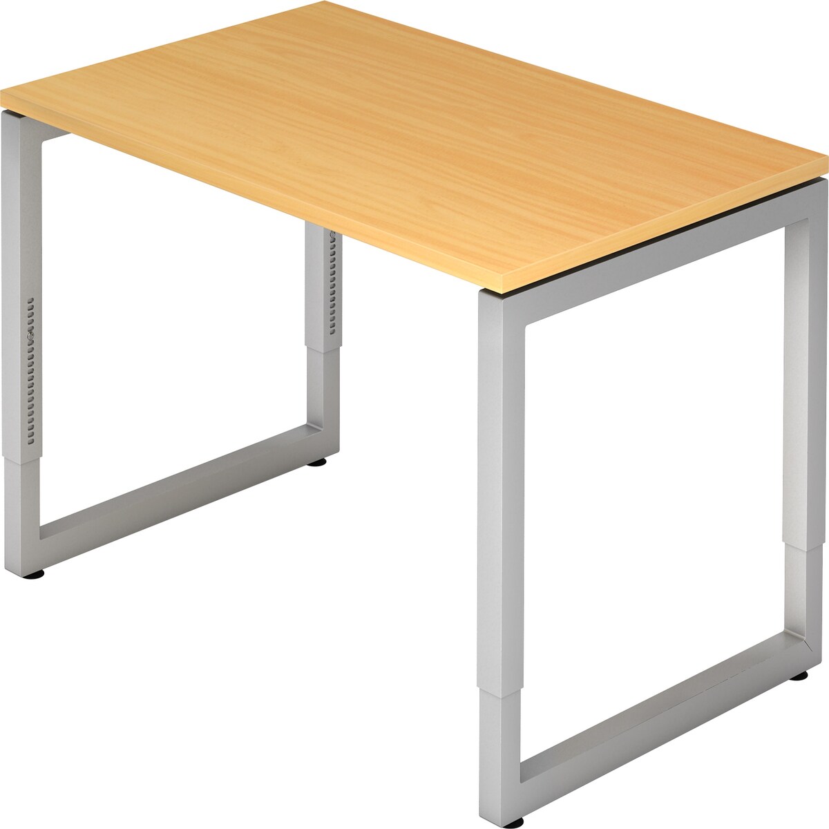 bümö höhenverstellbarer Schreibtisch R-Serie 120x80 cm in Buche, Gestell in Silber - PC Tisch klein für's Büro manuell höhenverstellbar,