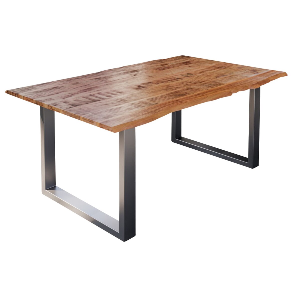 Esstisch Baumkante Massiv Mango naturfarben 120 x 80 silber U-Gestell DORA