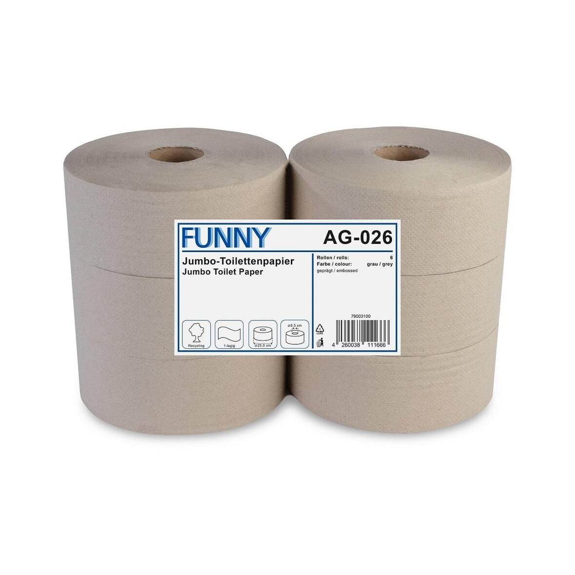 Jumbo Toilettenpapier Funny - 1-lagig - Ø 25 cm - natur - 12 Rollen