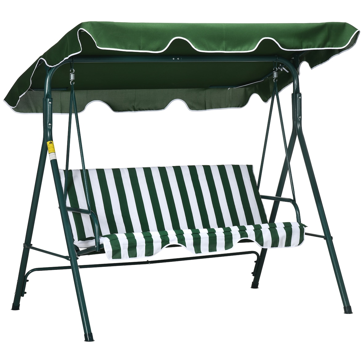 Outsunny Baloiço de Jardim de 3 Lugares com Almofada Toldo Ajustável e Estrutura de Metal 172x110x153cm Verde e Branco