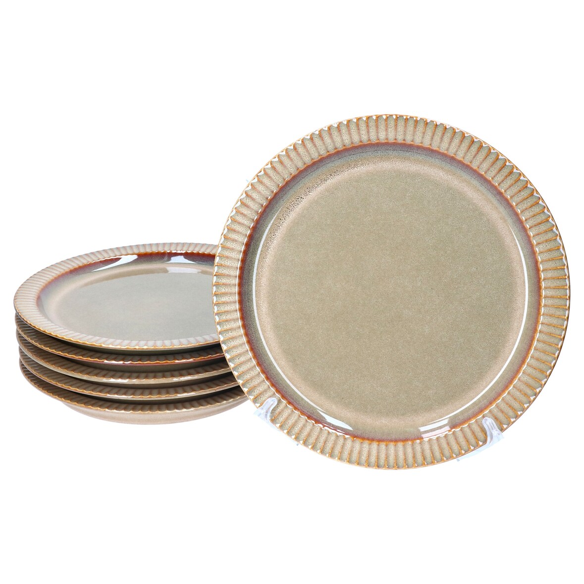6er Set Speiseteller Bistro Ø 26,6 cm Steingut braun Rillen-Retro