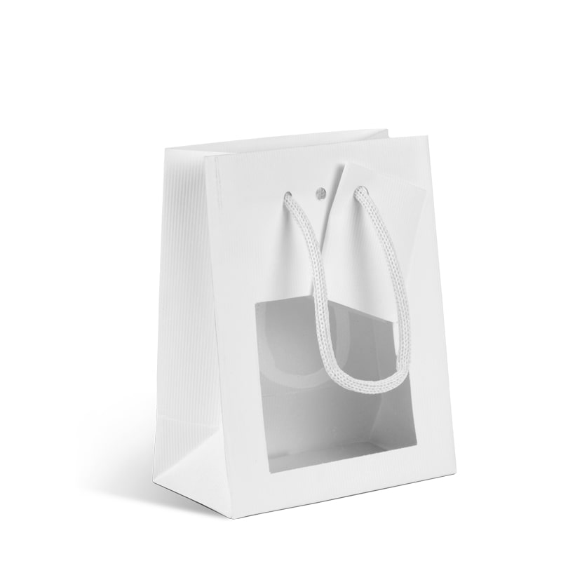 Luxustüte mit Fenster Natural White mit weißem Kraftpapier 11,4 + 6,4 x 14,6 cm je 200 - Gimex