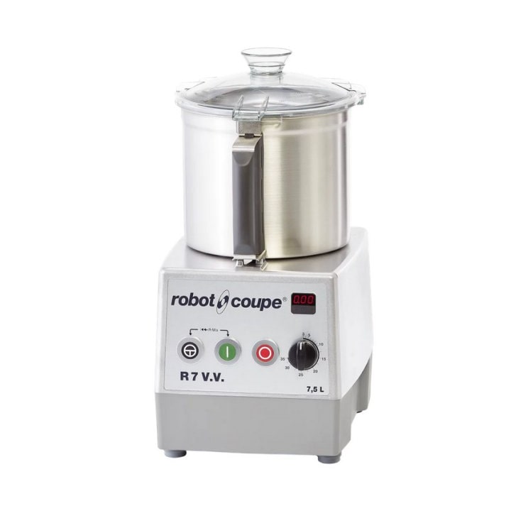 Cutter da tavolo con vasca smontabile in acciaio inox da litri 7.5, velocità variabile da 300 a 3500 giri/minuto, V. 230/1, Kw 1.5 - mod.R7-VV