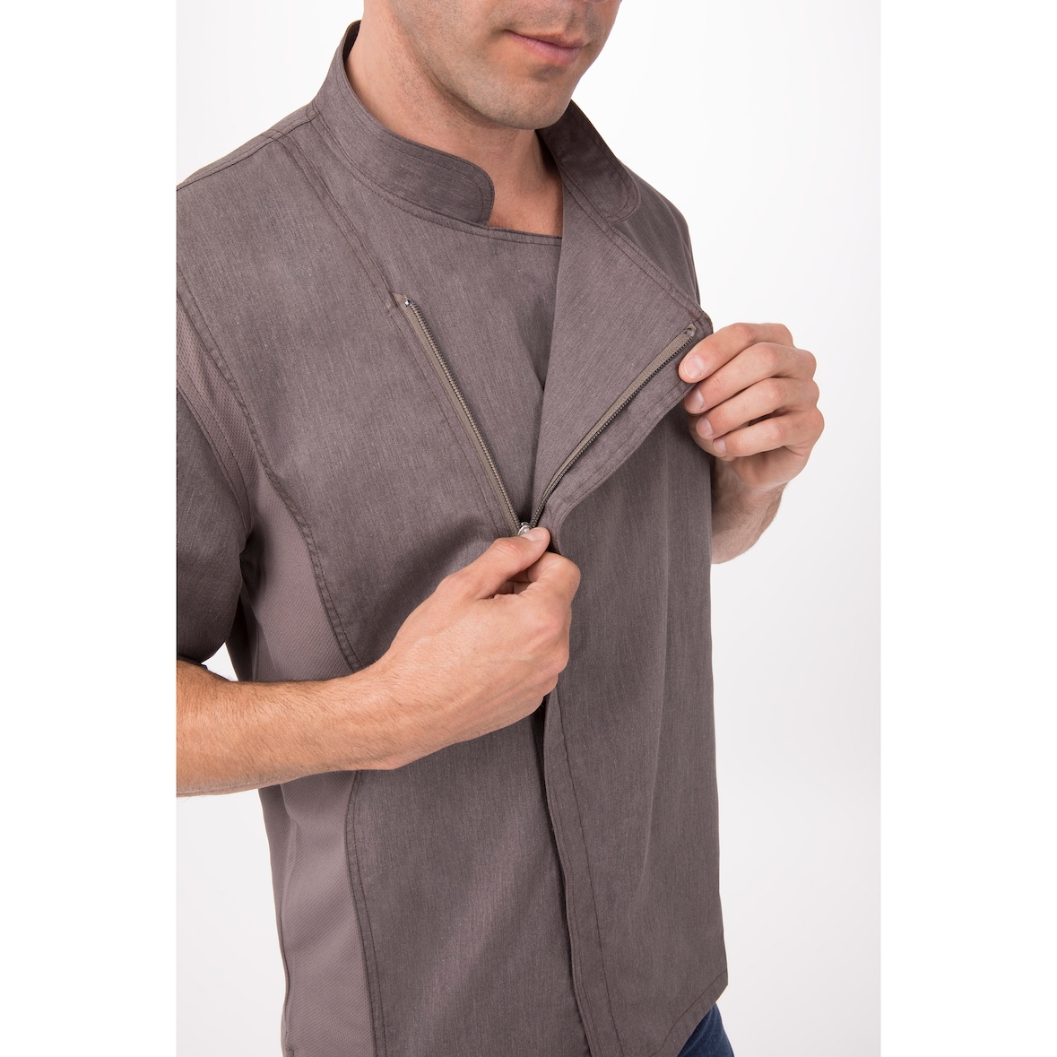 Chef Works® Kochjacke HARTFORD COOL VENT & lite, Reißverschluss, Graphitbraun, Größe M