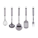 thumbnail of Juego utensilios de cocina de acero inoxidable (5 piezas) graff, 1 cucharón, 1 tenedor de trinchar, 1 espumadera, 1 batidor de varillas, 1 espátula