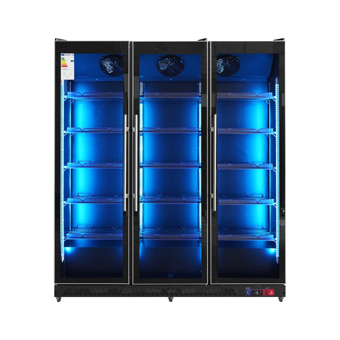 Gasfrit - Armario expositor para bebidas refrigerado 3 puerta gran capacidad 1680 x 635 x 1990 mm 1500 litros ,Luz led multicolor