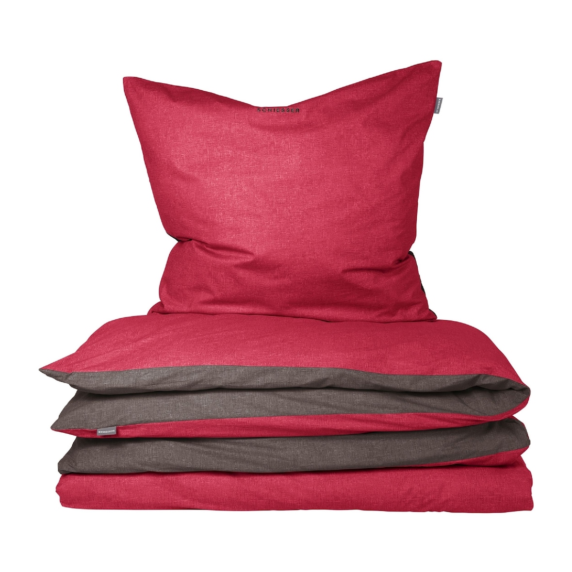 Schiesser Bettwäscheset Doubleface - Renforcé - 2-teilig - 135 x 200 cm - Rot-Dunkelgrau