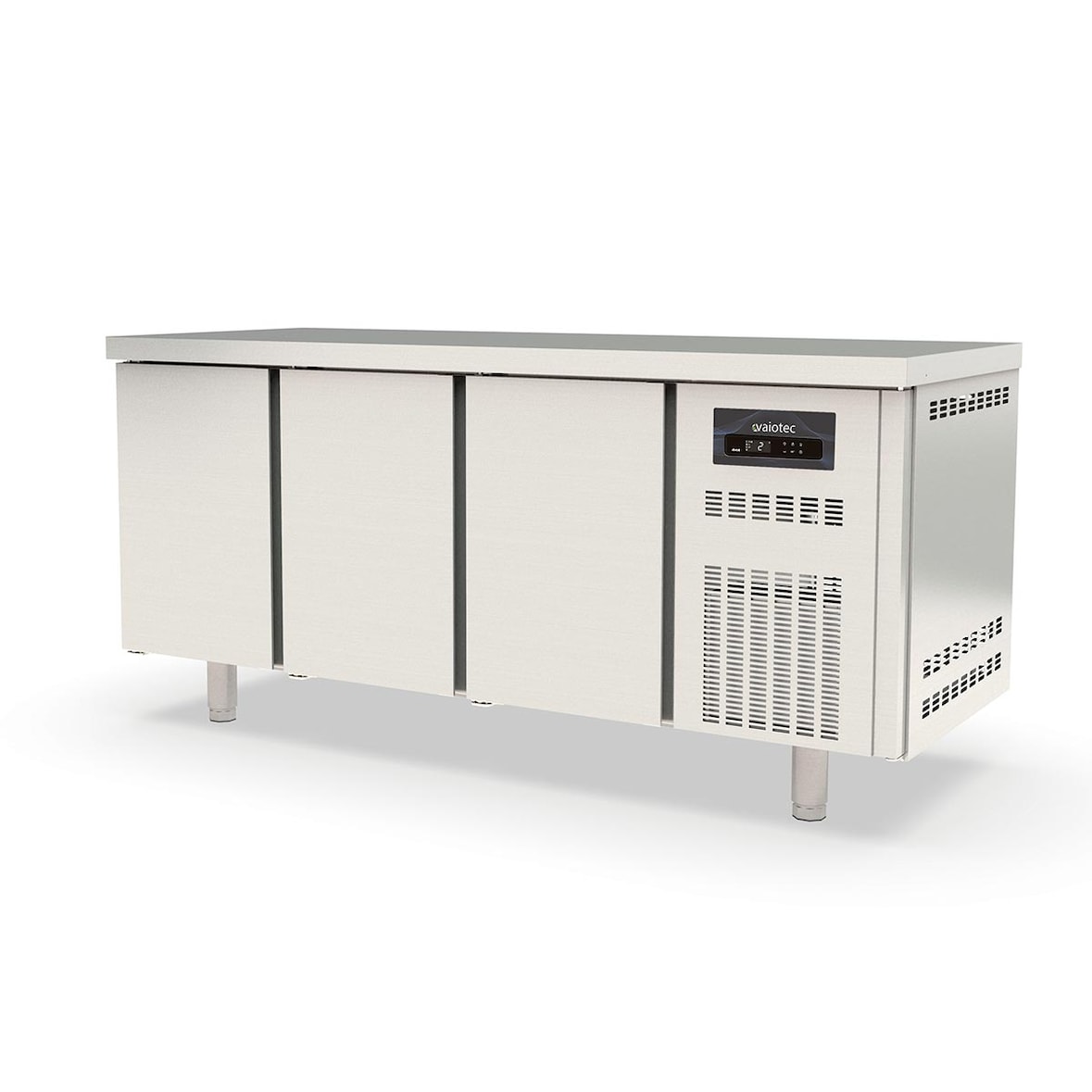 Mesa refrigerada 3 puertas GN 1/1, 403 L, acero inoxidable, refrigeración por aire, 85 x 180 x 70 cm, 300W – CORECO Vaiotec 10294