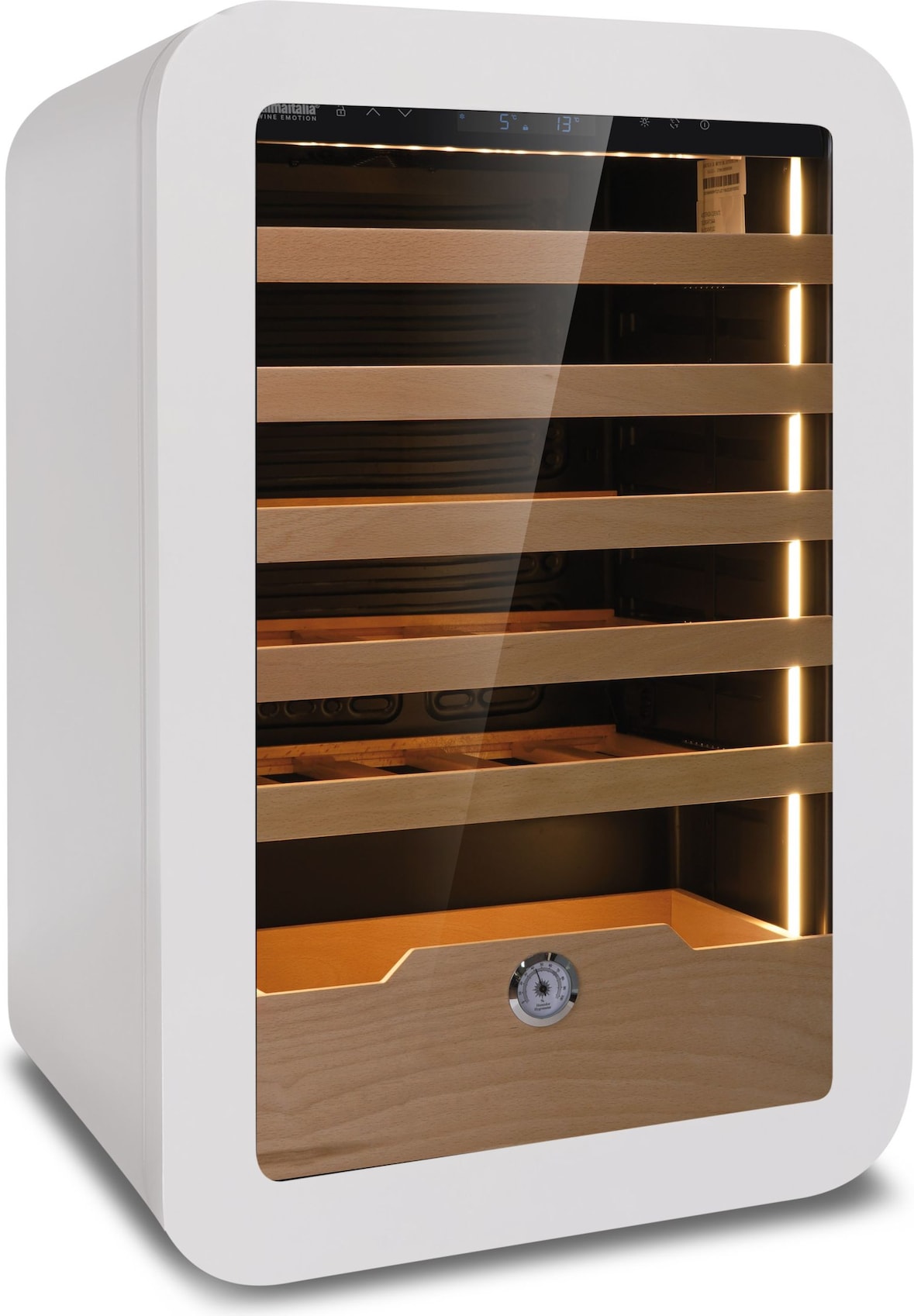 KLIMAITALIA Belüfteter Weinkühlschrank. LED-Beleuchtung. Elektronisches Thermostat. Holzregale + Kommode. Temperatur +2°C/+20°C. VINARIUS40WHT