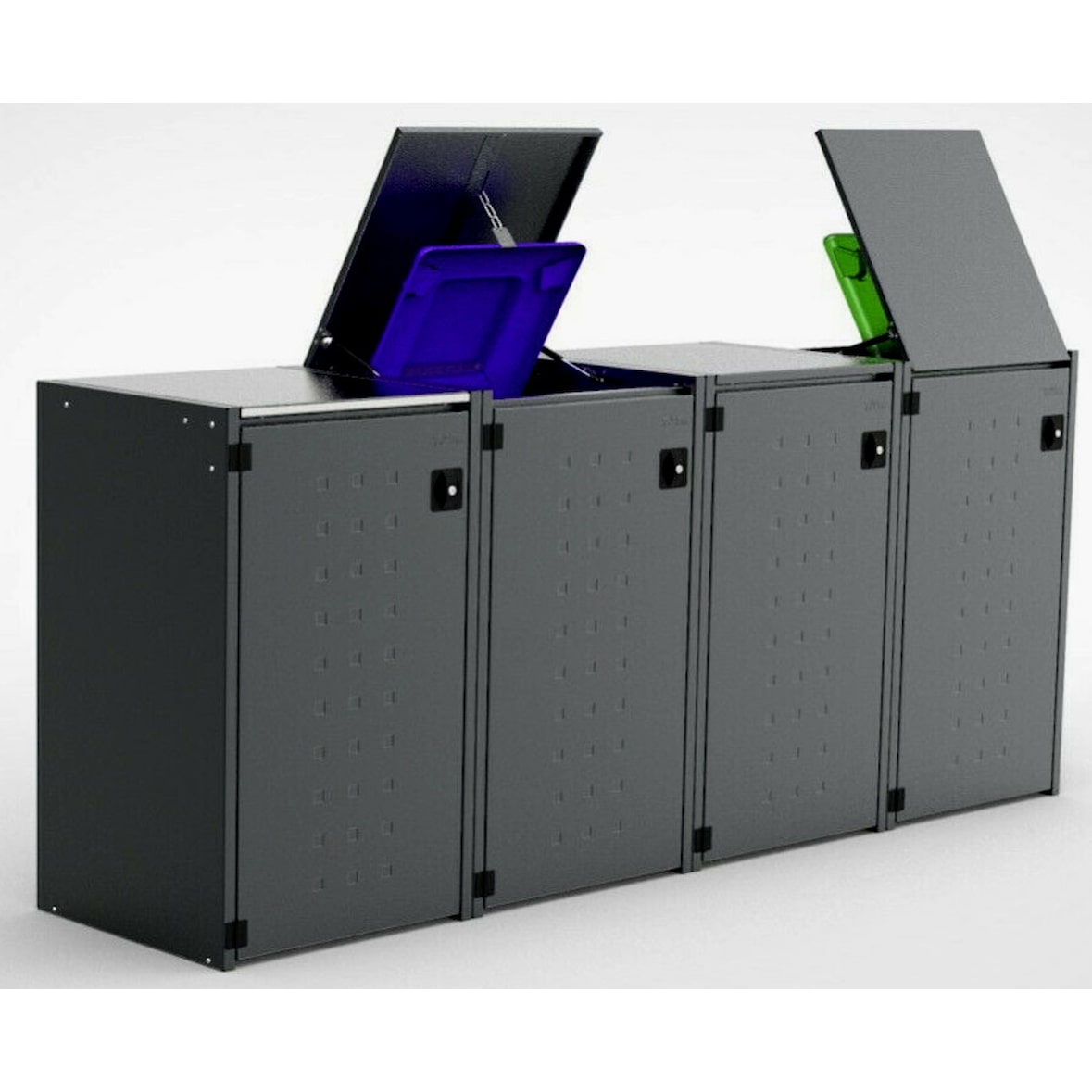 Mülltonnenbox BOXXI mit Kippdeckel 4x240L, Stahl in RAL-7016, Mülltonnenhaus, Mülltonnenverkleidung