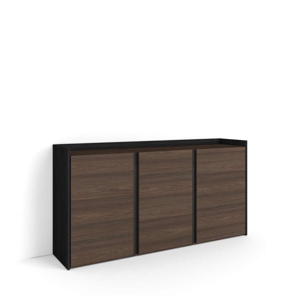 Sideboard, Highboard, 156x80x35 cm, 3 Türen, Wohnzimmer, Küche, Dunkler Eiche und Schwarz