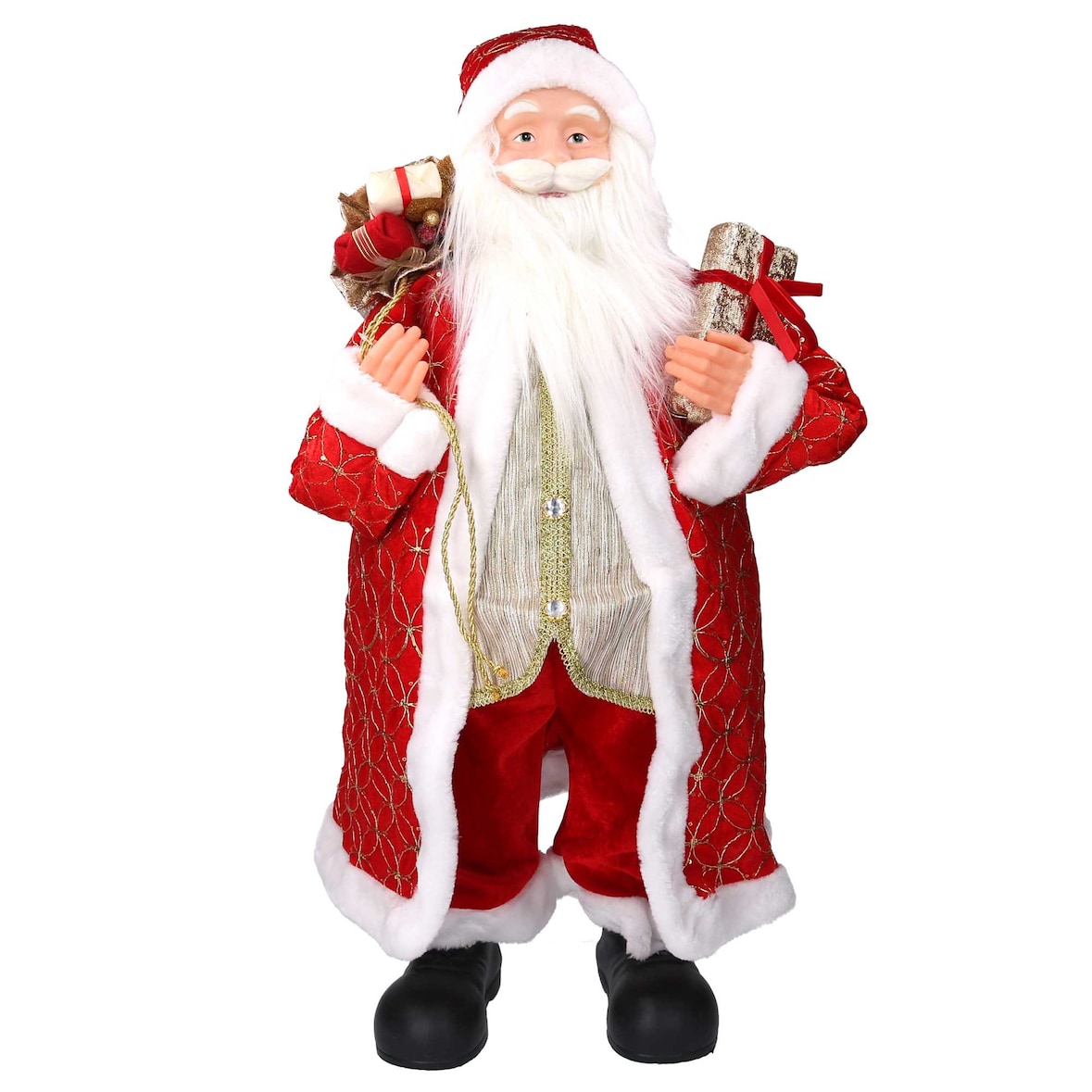 Vacchetti Babbo natale in tessuto rosso e oro con regali cmh80