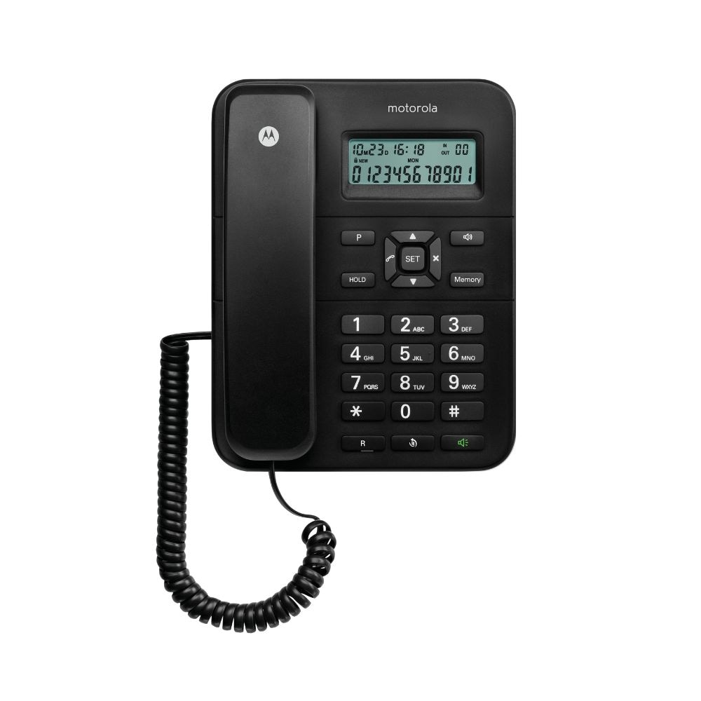 Teléfono fijo Motorola CT202 con cable con Función de espera, 10 memorias y altavoz