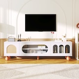 thumbnail of Merax Lowboard mit Rattantür und Glastüren, TV-Schrank mit Stauraum, TV-Board Landhaus, Fernsehtisch, Breite:170cm Weiß