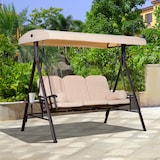 thumbnail of Columpio Balancín de Jardín de 3 Plazas con Techo Parasol 2 Cojines Bandeja para Bebidas Marco de Metal Terraza Exterior Carga 360kg 208x121x172 cm
