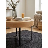 thumbnail of Couchtisch Holzoptik-Metallbeine, runder Tisch mit Stauraum, moderner Industrial-Look. 69x69x49 cm | Kadima Design