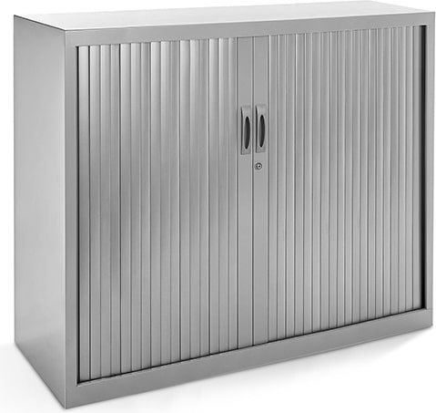 Armário metálico Rocada com persiana 120x105x45cm (comprimento x altura x profundidade) cor cinzeta ral 9006 inclui 2 prateleiras.