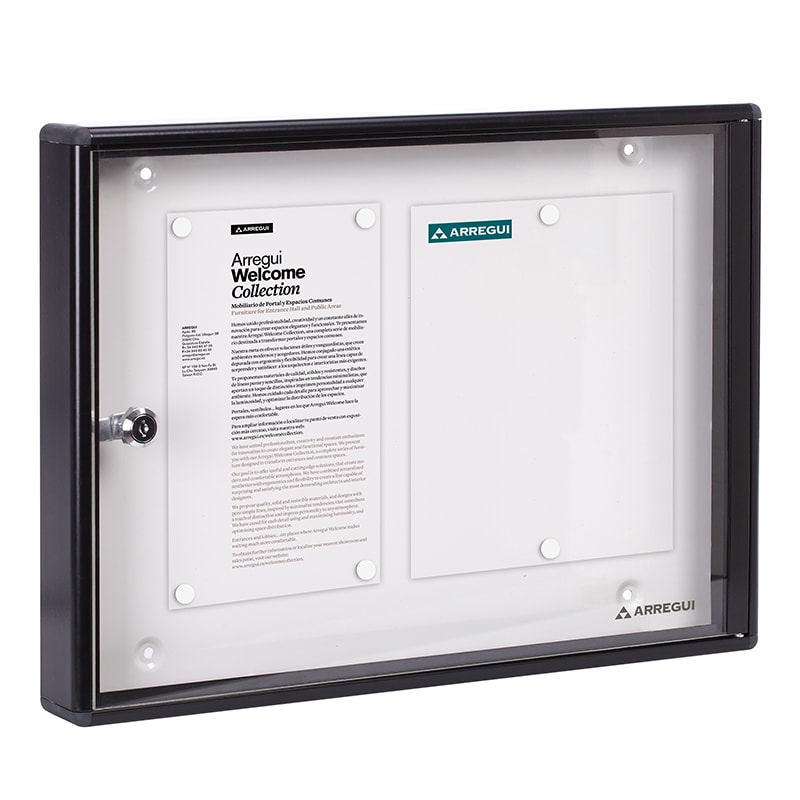 ARREGUI PAN44 Panel de Anuncios de aluminio con capacidad para 2 hojas DIN A4, con cerradura de llave, negro