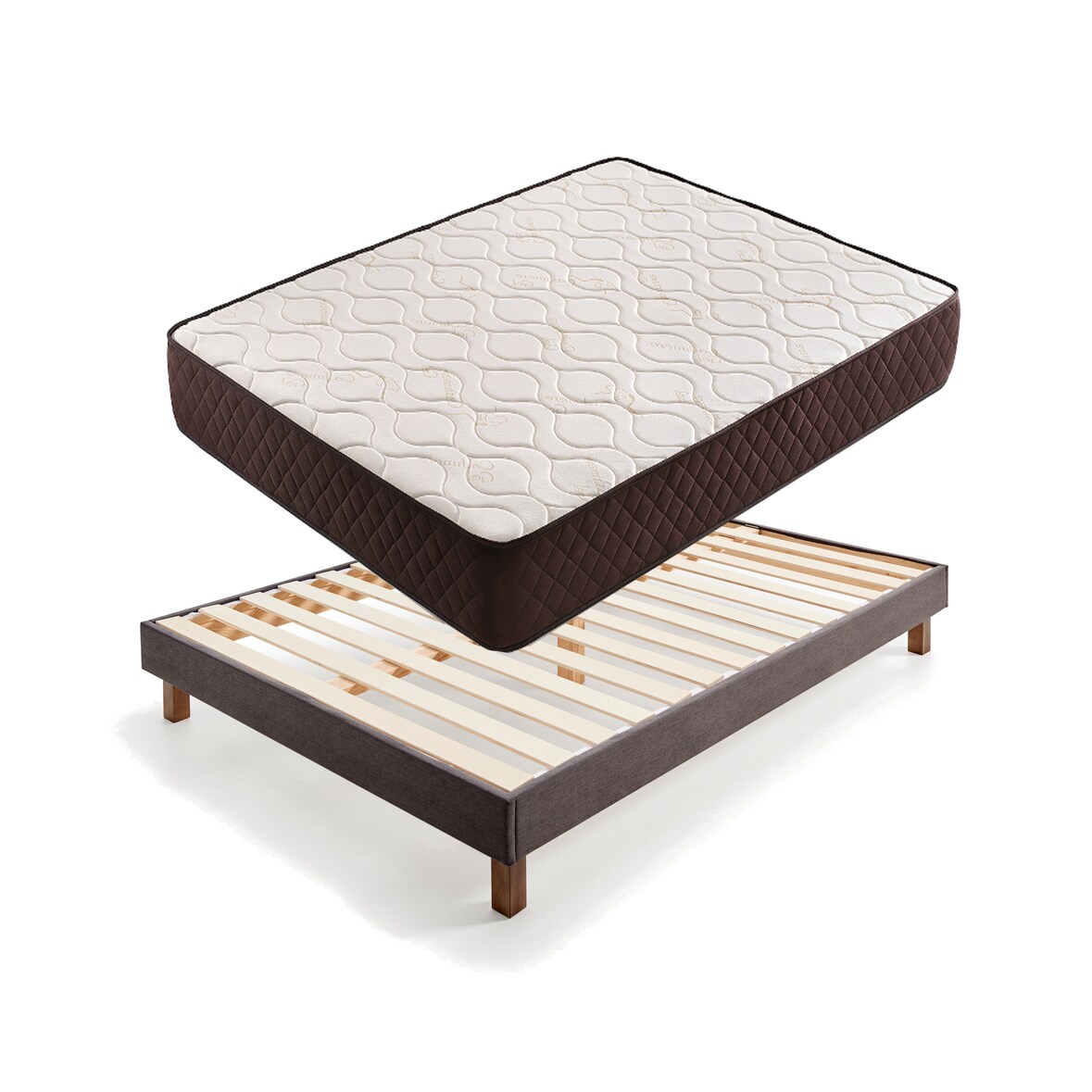 Pack Colchón + Base Tapizada Descansin | 105x190 | Gris | Ideal para Personas con Dolores de Espalda | Base tapizada silenciosa