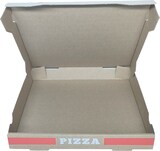 thumbnail of Boîte à pizza 29x29x4 cm en carton micro-cannelure brun avec impression en 3 couleurs par 100