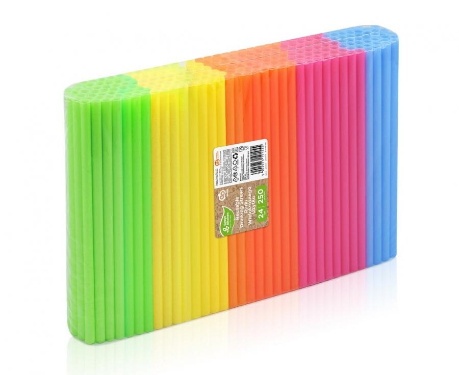 1000 Mehrweg Shake Plastik Trinkhalme / Strohhalme bunt 24 cm Ø 9 mm