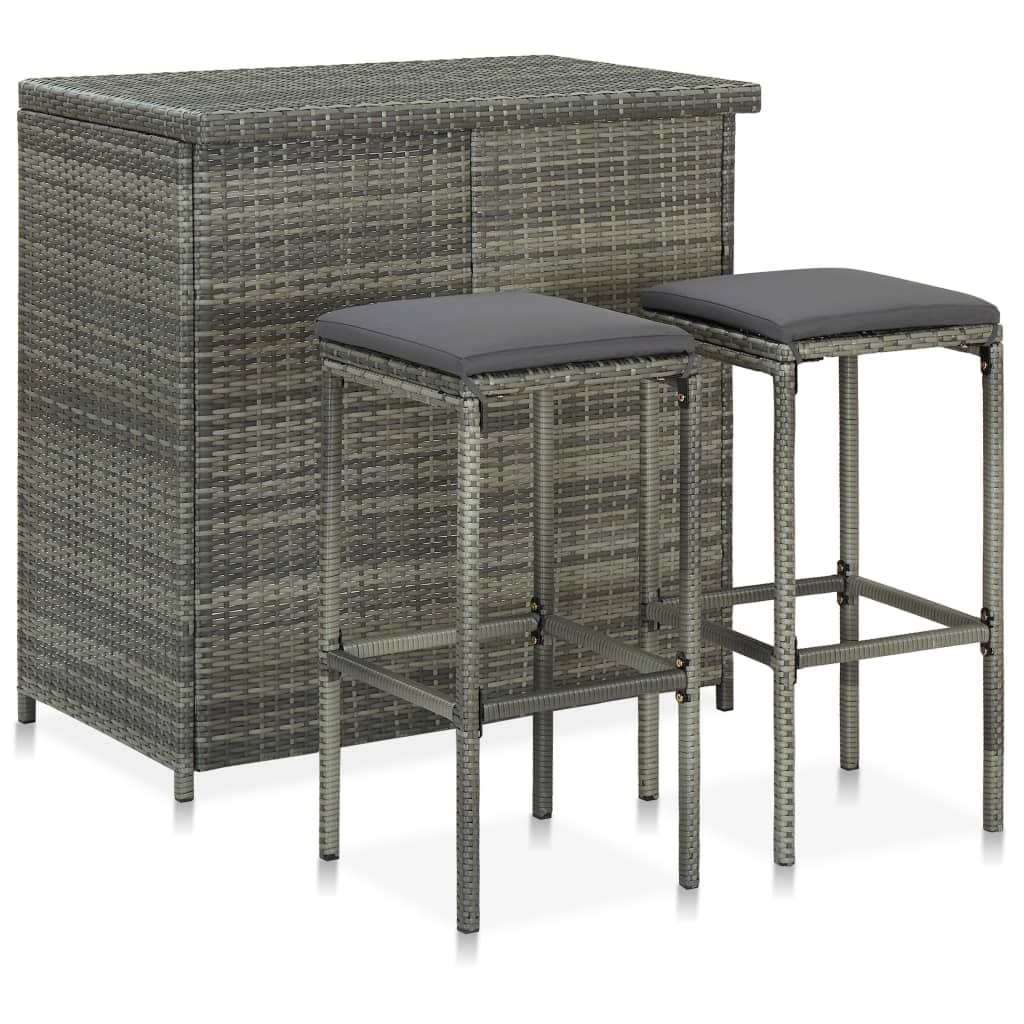 vidaXL 3-delige barset poly rattan grijs
