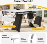 thumbnail of Ausziehbarer Esstisch MDF Metall Weiß+Schwarz 159x74x77 cm mit Marmoroptik Tischplatte, Schiebesystem mit Metallschienen, stabile Stahlbeine