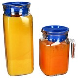 thumbnail of 2x KARO & KORA Kühlschrankkrug mit Deckel blau 1L & 0,5L Glas-Karaffe Kanne Saft