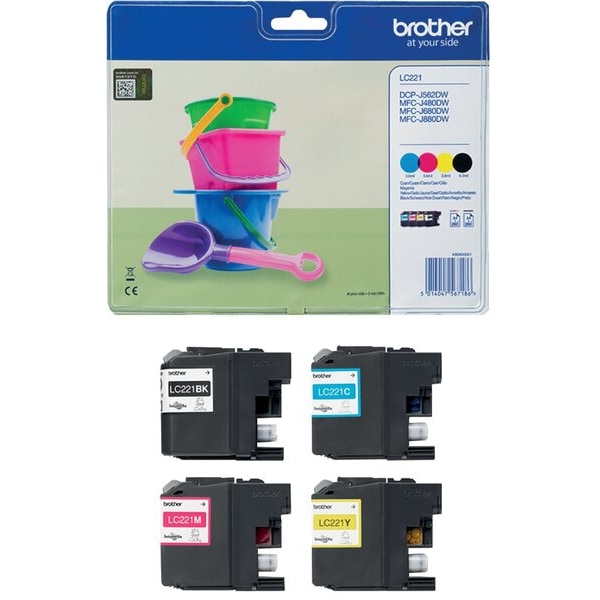 Tintenpatrone LC-221 Value Pack für Brother-Drucker, 4 Tintenpatronen (CMYK), für ca. 260 Seiten je Farbe